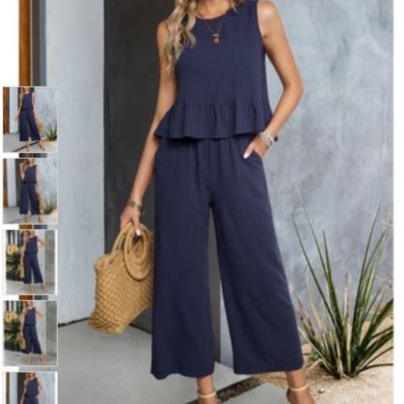 NWOT Peplum Top & Wide-Leg Crop Pants - Picture 2 of 2